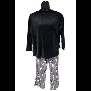 Carole Hochman Silky Velour Fleece Crew Neck Novelty Set Penguins - Petite